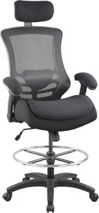 BOLISS 400lbs Ergonomic Drafting Chair,Tall Office Mesh Chair, Standing Desk Chair,Height Adjustable Armrest and Flip up Arms, Adjustable Lumbar Cushion (Black Frame Black Mesh)