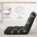 Floor Chair with Back Support Folding Chair with 6 Adjustable Position, Padded Sleeper Bed, Floor Gaming Chair, Meditation Chair, Gaming Floor Chairs for Adults (Country Rustic, Black)