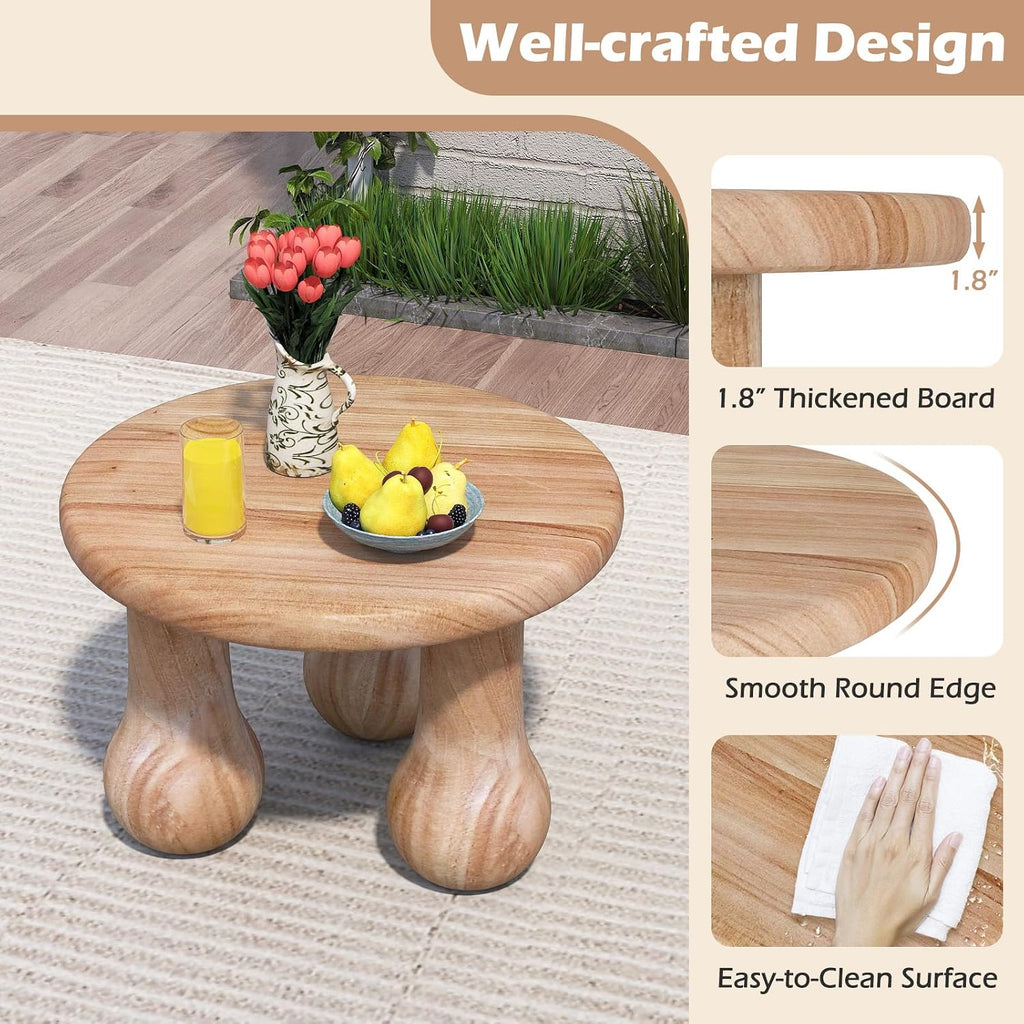 Tangkula Round Side Table, 24” Mahogany Wood Couch Bedside Farmhouse Sofa End Table with Thickened Top & Column Legs, for Bedroom, Backyard, Balcony