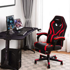 GYMAX Gaming Chair Office Chair, Adjustable Swivel Racing Style Computer Chair with Massage Lumbar Support, Headrest Armrest & Retractable Footrest, Video Gaming Chair for Home Theatre (Red)