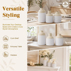 Beige Decorative Vase Set of 3 - Modern Boho Style Ribbed Ceramic Bud Vases for Flowers, Mini Small Vases for Shelf, Shelves, Bookshelf, Entryway Table & Home Decor Aesthetic (Beige White)