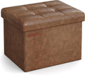 SONGMICS Small Folding Storage Ottoman, Foot Rest Stool, Cube Footrest, Synthetic Leather, 12.2 x 16.1 x 12.2 Inches, 286 lb Capacity, for Living Room, Bedroom, Dorm, Coffee Brown ULSF100K01