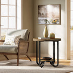 Tribesigns Round End Table with 2-Tier Storage Shelf, Industrial Side Table with Curved Metal Legs, Wood-Grain Accent Coffee Side Stand, Small Nightstand for Living Room, Bedroom, Office, Bathroom