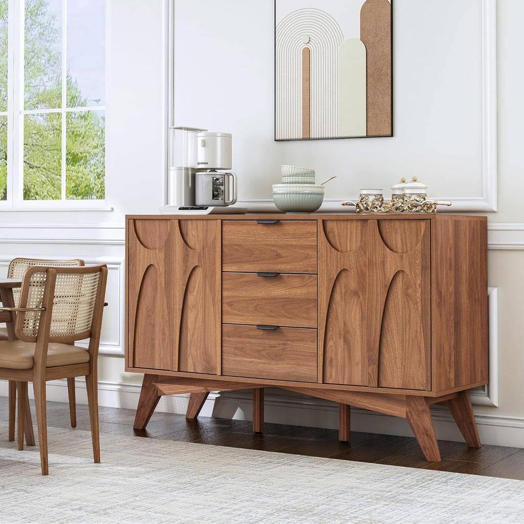 Bifins Buffet Cabinet with Storage, 47.2" Storage Cabinet with 3 Drawers, Large Sideboard with 2 Doors,Mid Century Modern Coffee Bar Cabinets for Living Room, Kitchen