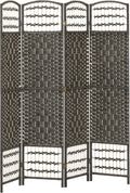 HOMCOM 4 Panel Room Divider, Folding Privacy Screen, 5.6' Room Separator, Wave Fiber Freestanding Partition Wall Divider, Dark Gray