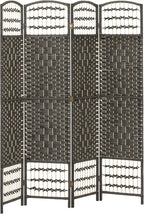 HOMCOM 4 Panel Room Divider, Folding Privacy Screen, 5.6' Room Separator, Wave Fiber Freestanding Partition Wall Divider, Dark Gray