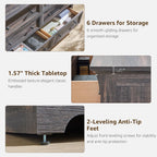 6 Drawers Dresser for Bedroom, 54" Wide Wood Large Dressers w/Roman Column | Dressers & Chests of Drawers, Wooden Dresser TV Stand for Nursery Bedroom Living Room Hallway,Dark Rustic Oak
