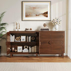 ONBRILL 63" Sideboard Buffet Cabinet with Storage, Large Buffet Cabinet with 4 Circular Panel Design Doors and Adjustable Shelves, Modern Sideboard for Living Room, Kitchen (Walnut)