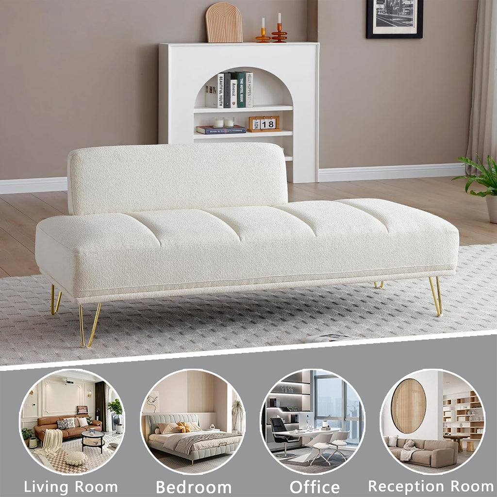 HRVEOCEI 56.3" Modern Ottoman Velvet Bench for Bedroom, Upholstered Entryway Footrest Window Bench with Backrest & Gold Metal Legs for Living Room (Beige)