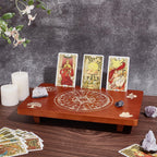 UNICRAFTALE Altar Table Wooden Small Altar Table 7.99x12 Inch Brown Meditation Table Engraved The Twelve Zodiac Rings Tree of Life Pattrns on Table Top for Room Decor Wiccan Supplies