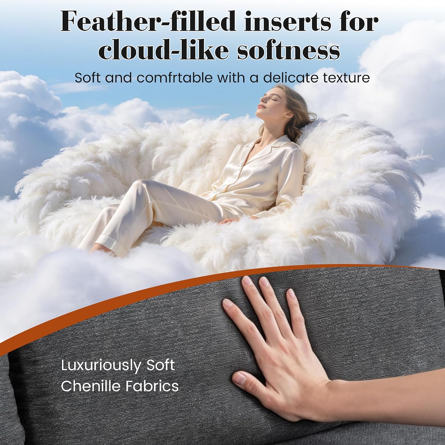 113" Oversized Sectional Sofa Set, Extra Large Modular Couch with Ottoman, Upholstered Chenille Cloud Couch Deep Seat Sofa Cushion Covers Removable for Living Room (4 Seater L Shaped Light Grey)