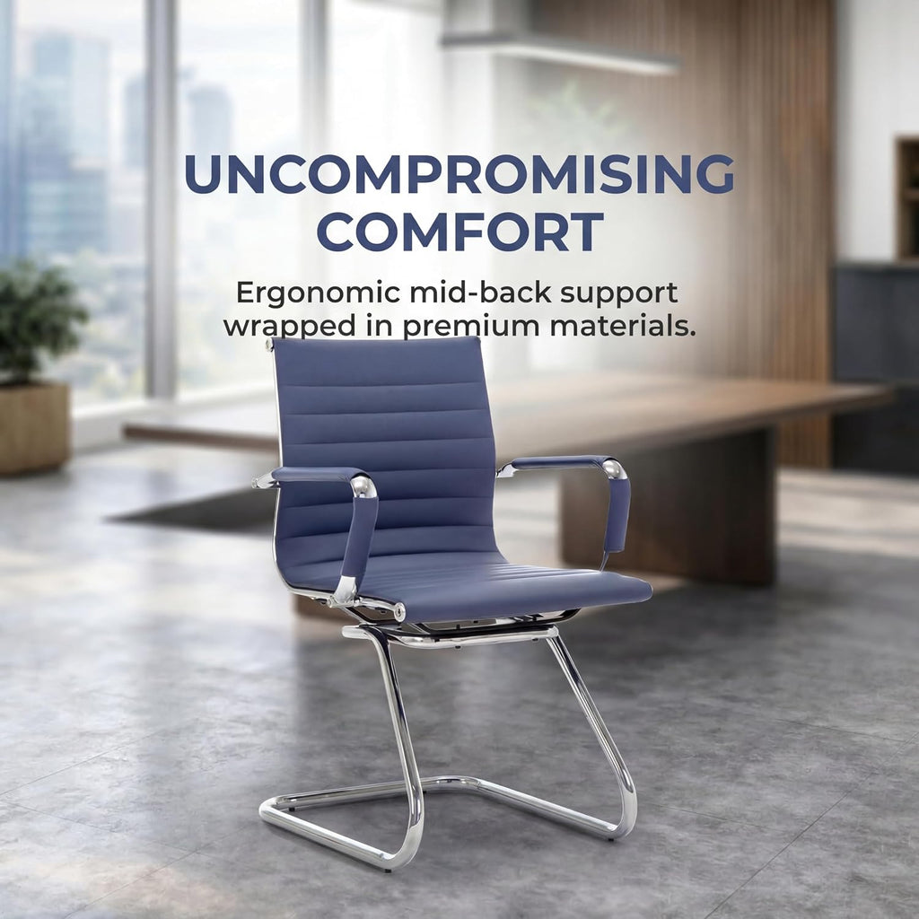 Reception Chairs Leather Conference Guest Chair Heavy Duty Back Support Office Chair, Set of 2 (Navy)