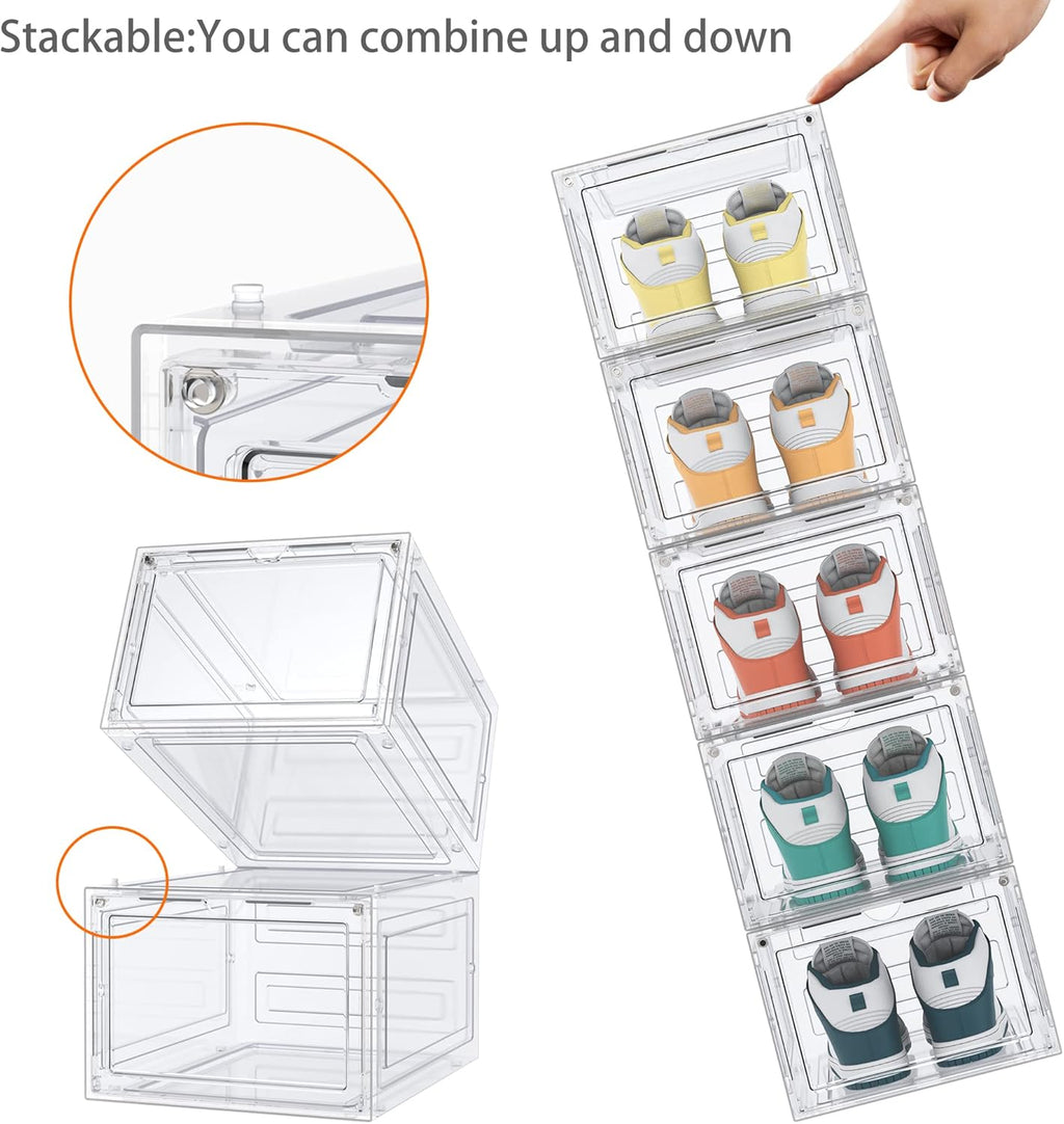 HOMIDEC Shoe Storage, 6 Pack Shoe Organizer Clear Hard Plastic Shoe Box, Shoe Boxes Clear Plastic Stackable, Shoe Boxes with Lids for Size 13, Transparent