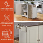 53.5" Kitchen Island Cart with Storage, Rolling Kitchen Cart on Wheels with Stainless Steel Top, Mobile Prep Station with Drawers, Cabinets, Adjustable Shelves & Towel Rack, Solid Wood, Off White