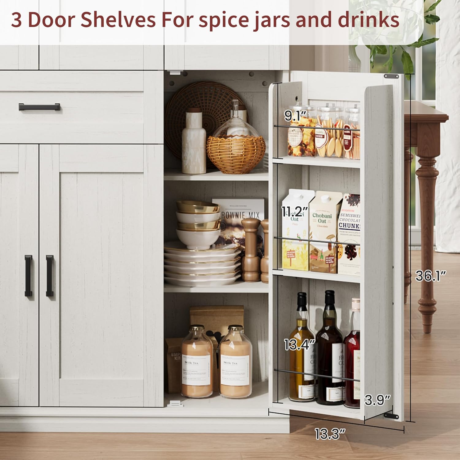 Garvee 70" Tall Kitchen Pantry Storage Cabinet, Modern Kitchen Hutch Cabinet with Doors and Shelves, Freestanding Food Pantry with Large Storage Drawer for Dining Room and Household Organization