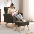 HCHAIRH Rocking Chair with Ottoman, Nursery Glider Rocker with High Backrest and Side Pocket, Teddy Rocking Accent Armchair with Solid Wood Legs for Nursery, Living Room, Bedroom Green