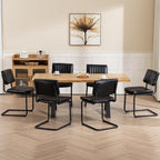 Cantilever Dining Chairs Set of 6, Mid Century Modern Dining Chairs with Black Metal Legs, Upholstered Leather Kitchen Chairs, Armless Cantilever Chair for Kitchen & Living Room, Black