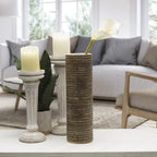 Elements 4.53x4.53x13.98 Inch Textured Ceramic Cylinder Vase, Black and White