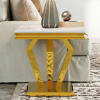Asday White and Gold End Table for Living Room, Gold Modern End Table, 22 inch Luxury Square Side Table with Polished Geometric Base for Bedroom Home Office Balcony (1PCS)