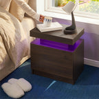 i-aplus Brown Modern LED Nightstand Set of 2 with 2 Wood Drawer for Bedroom | Nightstands with App-Controlled RGB LED Lights, Night Stand with Storgae Drawer, Modern Bedside Table for Bedroom