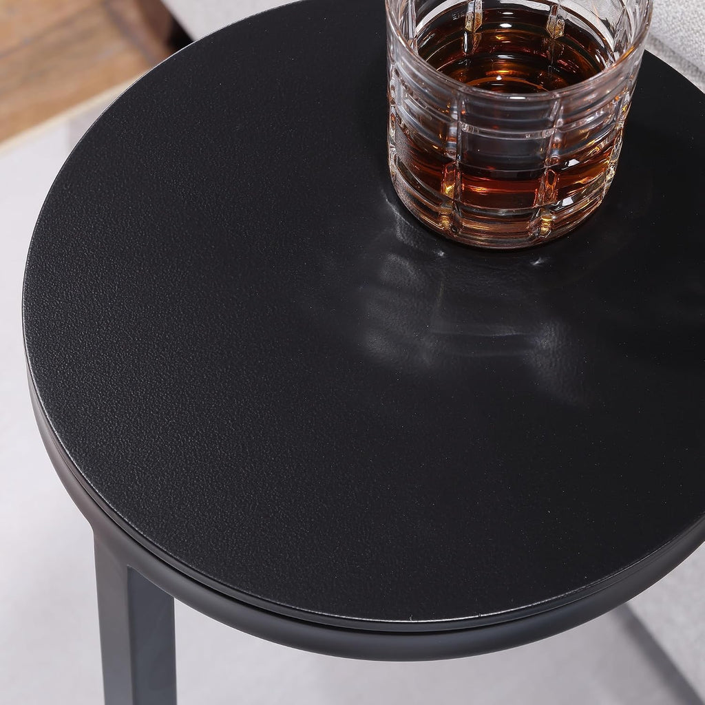 Penau Round Metal Accent Table, Antique Bronze Finish, Geometric Openwork Design, Small Side Table for Living Room Sofa Bedside, Felt Floor Pads, 10 x 10 x 24.38 Inchs
