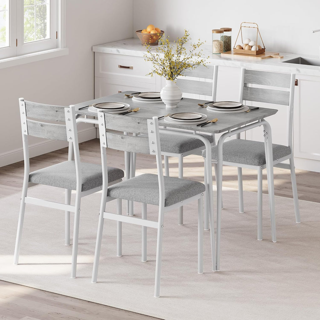 Dining Table for 4, Small Table and Chairs Set of 4, Square Dinette Set for 4, Dinner Table Set, 5 Piece Kitchen & Dining Room Sets for Small Space, Apartment (White, Dining Table with 4 Chairs)