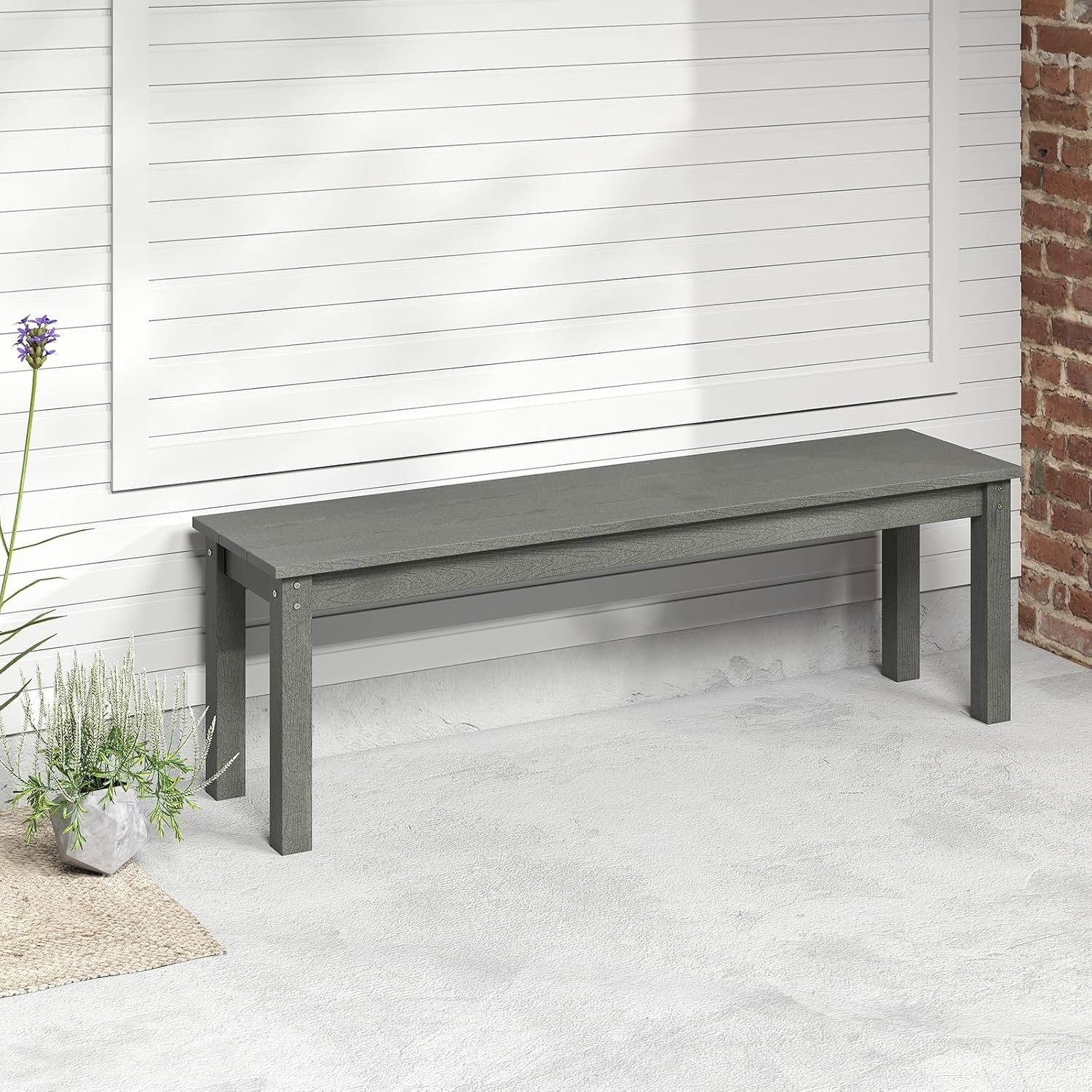 Giantex 55" HDPE Outdoor Bench, 2-3 People Weatherproof Backless Patio Garden Bench with 750 Lbs Capacity, Fade Resistant Outside Seating Furniture, Loveseat for Porch, Yard, Park (1,Grey)