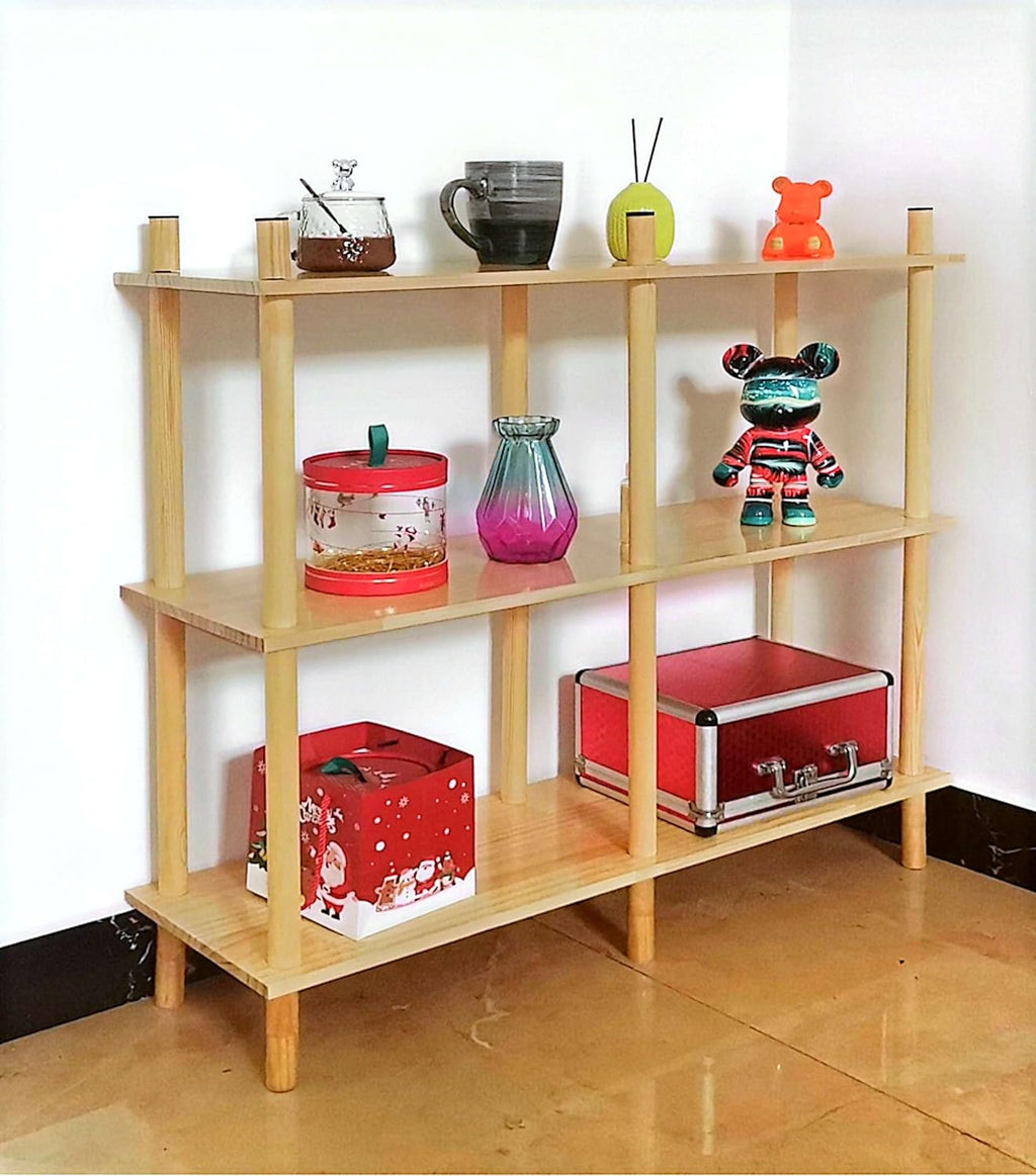 3 Tier Wide End Table, Solid Wood Bedside Night Stand for Small Spaces Corner Coffee Storage Shelf for Office, Living Room, Bedroom