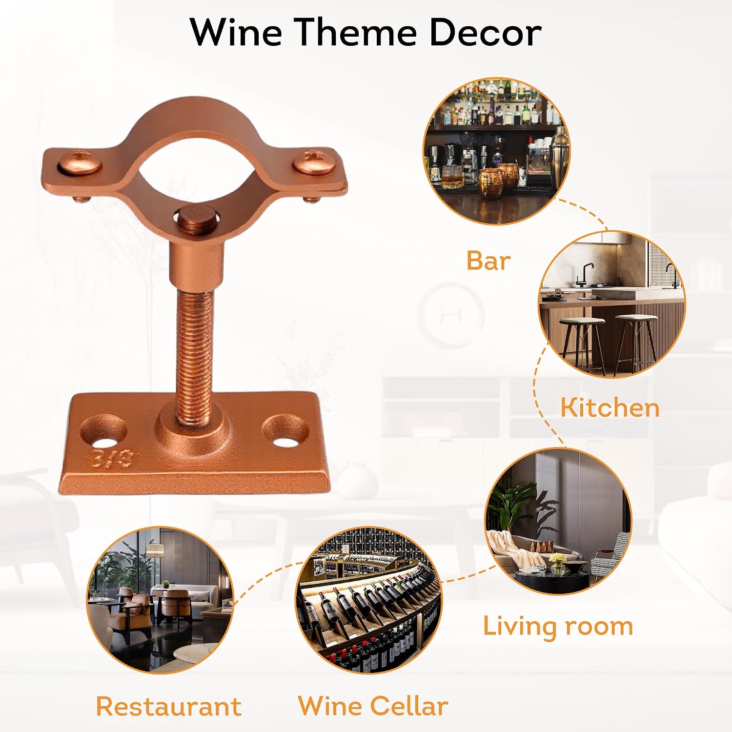 Lily's Home Bar Wall Mount Single Wine Bottle Display Holder, Set of 4, Industrial Design with Mounting Hardware, Works with Wine or Liquor Bottles, Copper Finish (4-1/2” x 1-3/8” x 2-3/4”)
