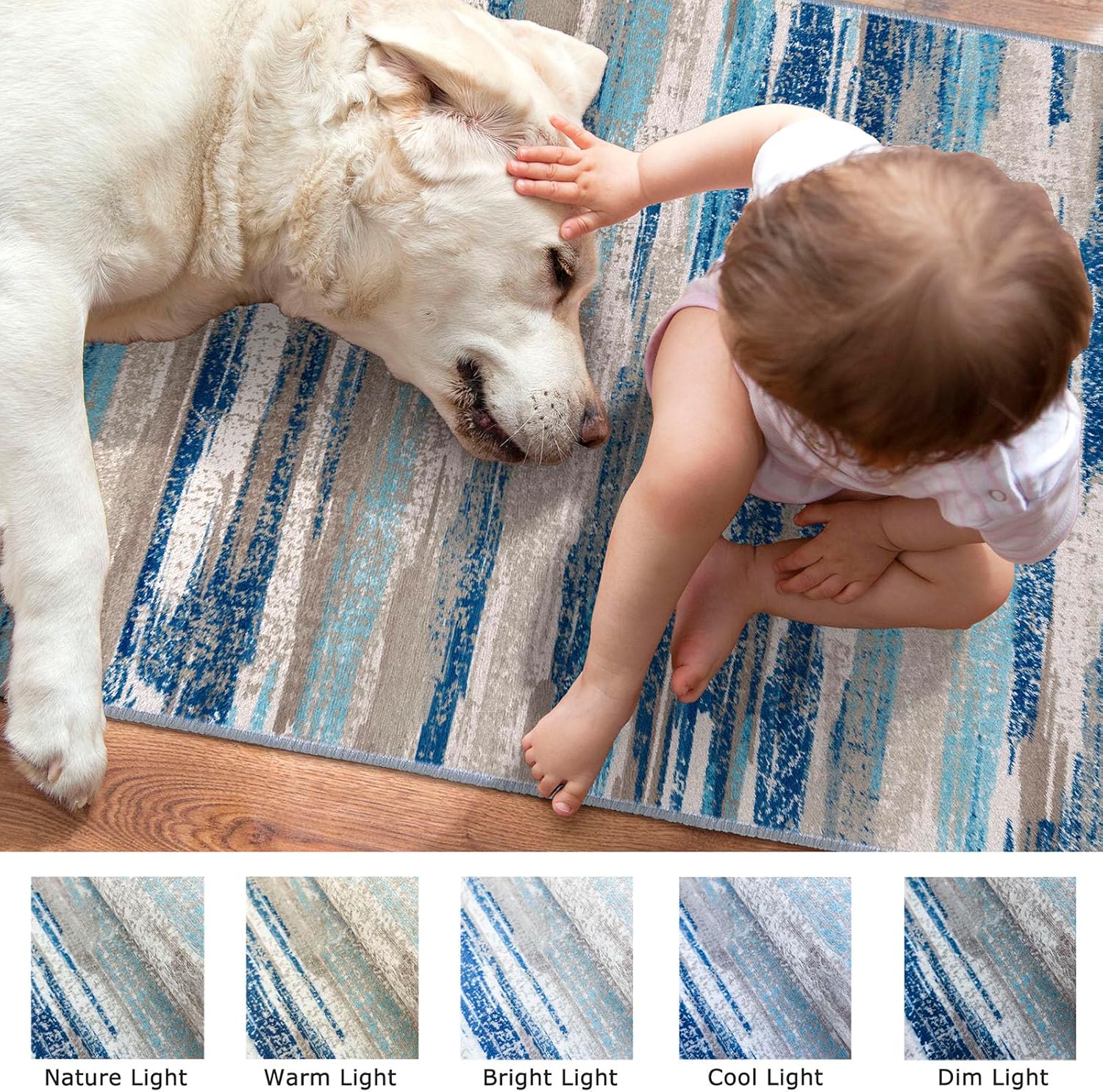 Lansny Abstract Runner Rug 2x6, Blue Washable Hallway Runner Rug Non-Slip, Soft Printed Kitchen Runner, Thin Faux Wool Runners for Hallways, Modern Floor Carpet for Entryway Bedroom Hall Indoor