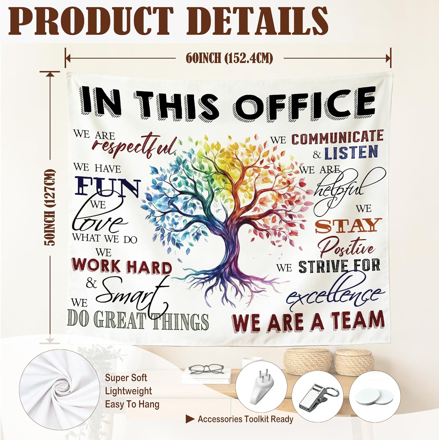 gsgfdshf Inspirational Office Wall Tapestry, in This Office We Are a Team Positive Motivational Tapestry Wall Hanging for Bedroom Home Workplace Decor, 50x60 Inch