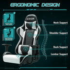 Furniwell Gaming Chair PU Leather Office Chair High Back Computer Desk Chair Adjustable Swivel Racing Executive Leather Ergonomic Task with Headrest and Lumbar Support (White)