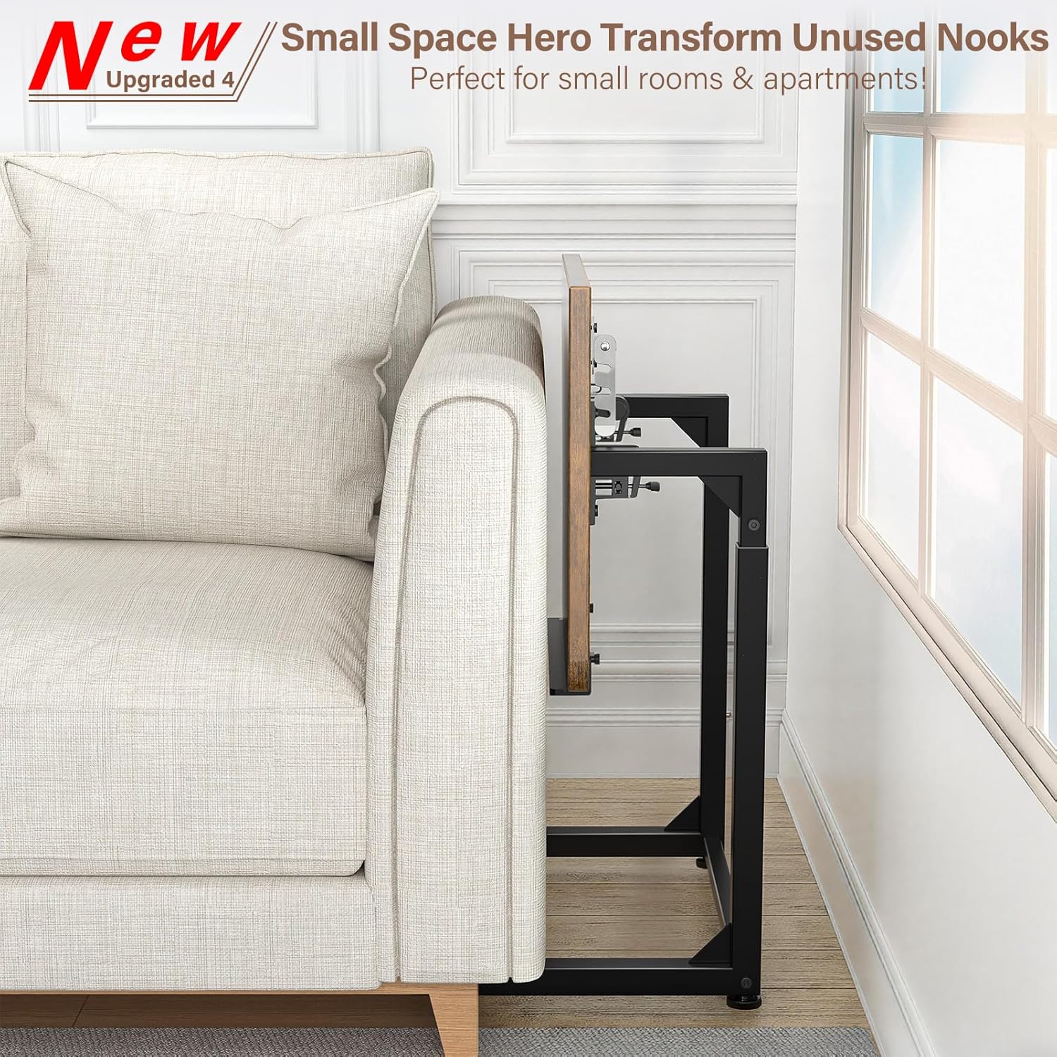 Upgrade Tv Tray Table Set of 2, 8-Level Adjustable Height Couch Side Table, 90° Tilt Angle Foldable C-Shaped End Table with Phone & Tablet Slot Sofa Computer Desk for Couch,Sofa,Bed,Chair,Living Room
