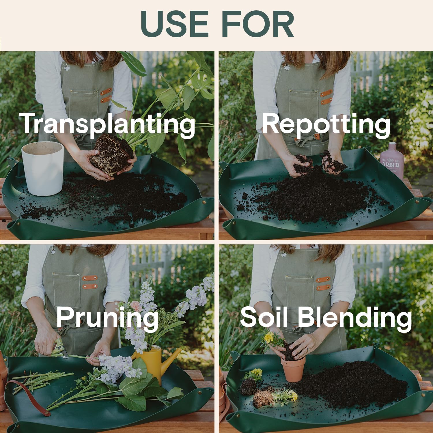 Repotting Mat for Indoor Plants 30" x 30" – Waterproof Foldable Plant Potting Mat with Snap Corners & 4" Walls – Mess-Free Soil Mixing, Pruning, Transplanting for Succulent, Orchid, Bonsai