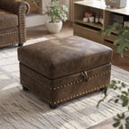 ONBRILL Faux Leather Ottoman with Storage, Rectangle Ottoman Coffee Table with Nailhead Trim, Solid Wood Legs, Oversized Upholstered Footrest Stool for Living Room, Bedroom, Apartment, Brown