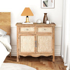 RoyalCraft Sideboard Buffet Cabinet, Solid Wood Accent Cabinet with 2 Carved Doors and 2 Drawers, Vintage Credenza for Kitchen, Living Room, Hallway, Natural Oak