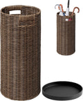 Rattan Umbrella Holder 21"H X 10"D, Handmade Wicker Umbrella Stand Indoor with Dip Tray, Sturdy Umbrella Holders for Entryway, Umbrella Bucket Fits Mudroom,Walking Canes,Home,Office (Brown)