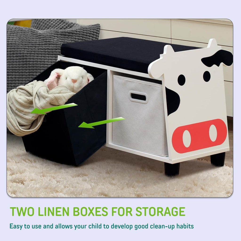 Children’s Cow Toy Storage Bench with Cushion