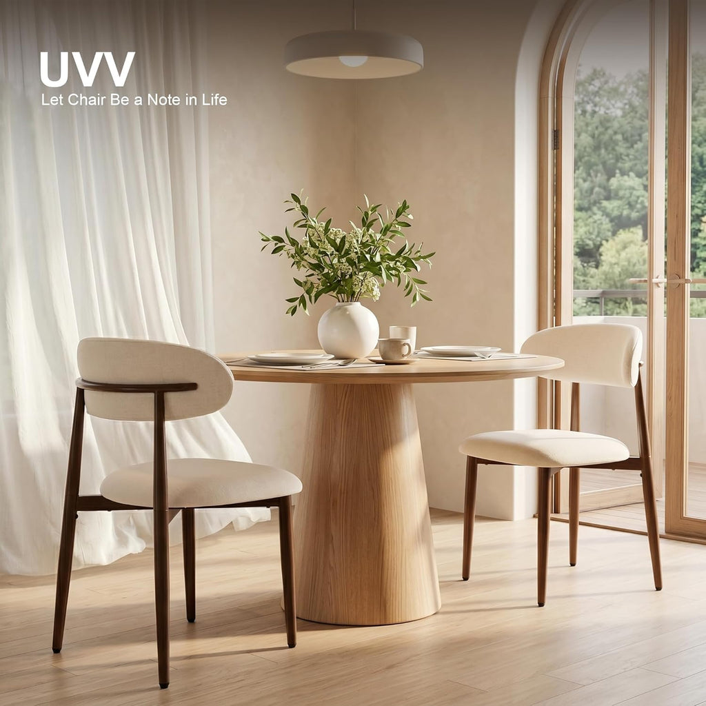 UVV Dining Chairs Set of 4, Metal Kitchen Chairs with Modern Fabric Upholstered for Dining Room, Beige