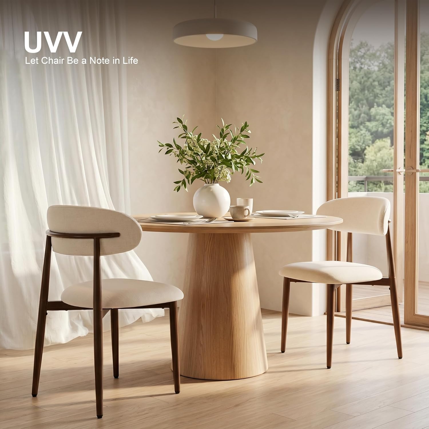 UVV Dining Chairs Set of 4, Metal Kitchen Chairs with Modern Fabric Upholstered for Dining Room, Beige