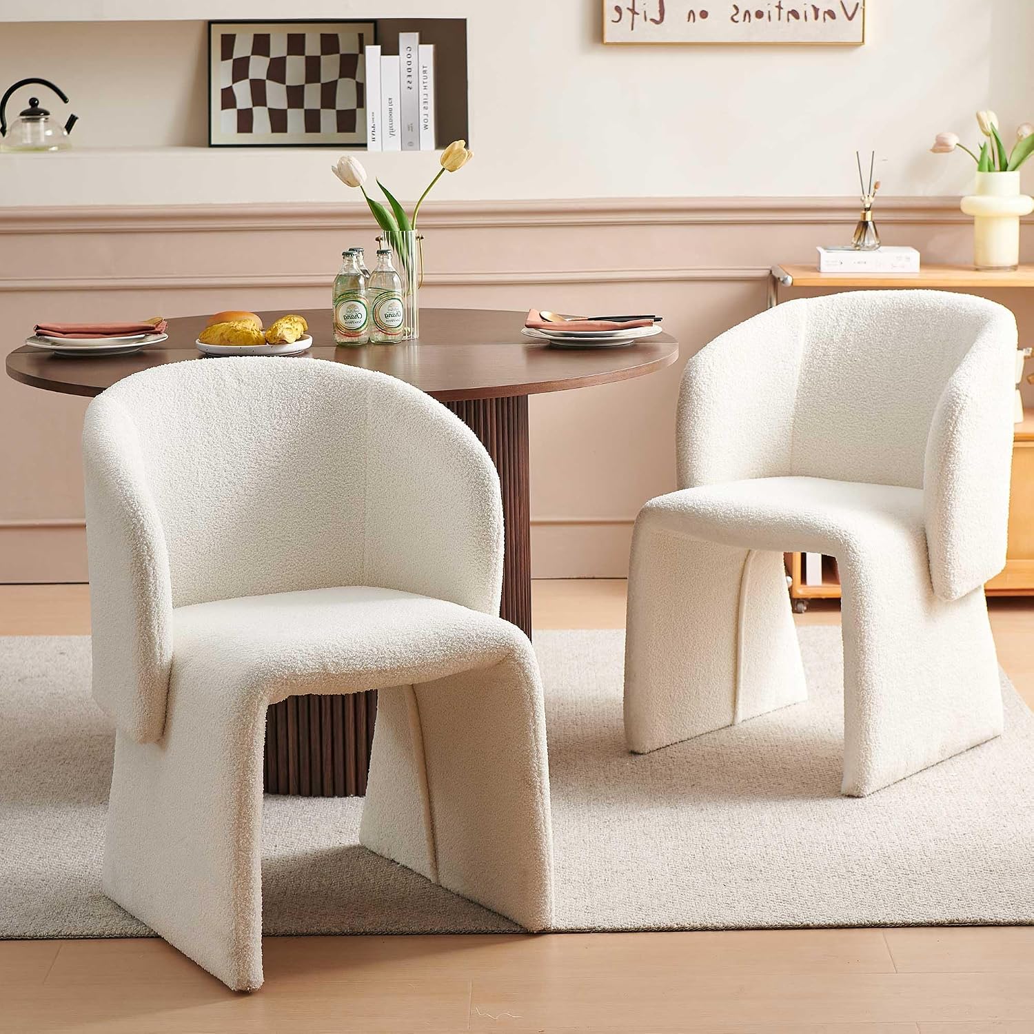 Homedot Modern Barrel Dining Chairs Set of 6, Cozy Kitchen Accent Chairs Upholstered Teddy Velvet Fluffy Sofa Side Chairs with Metal Frame, Comfy Dining Arm Chairs for Living Room, Reception Room