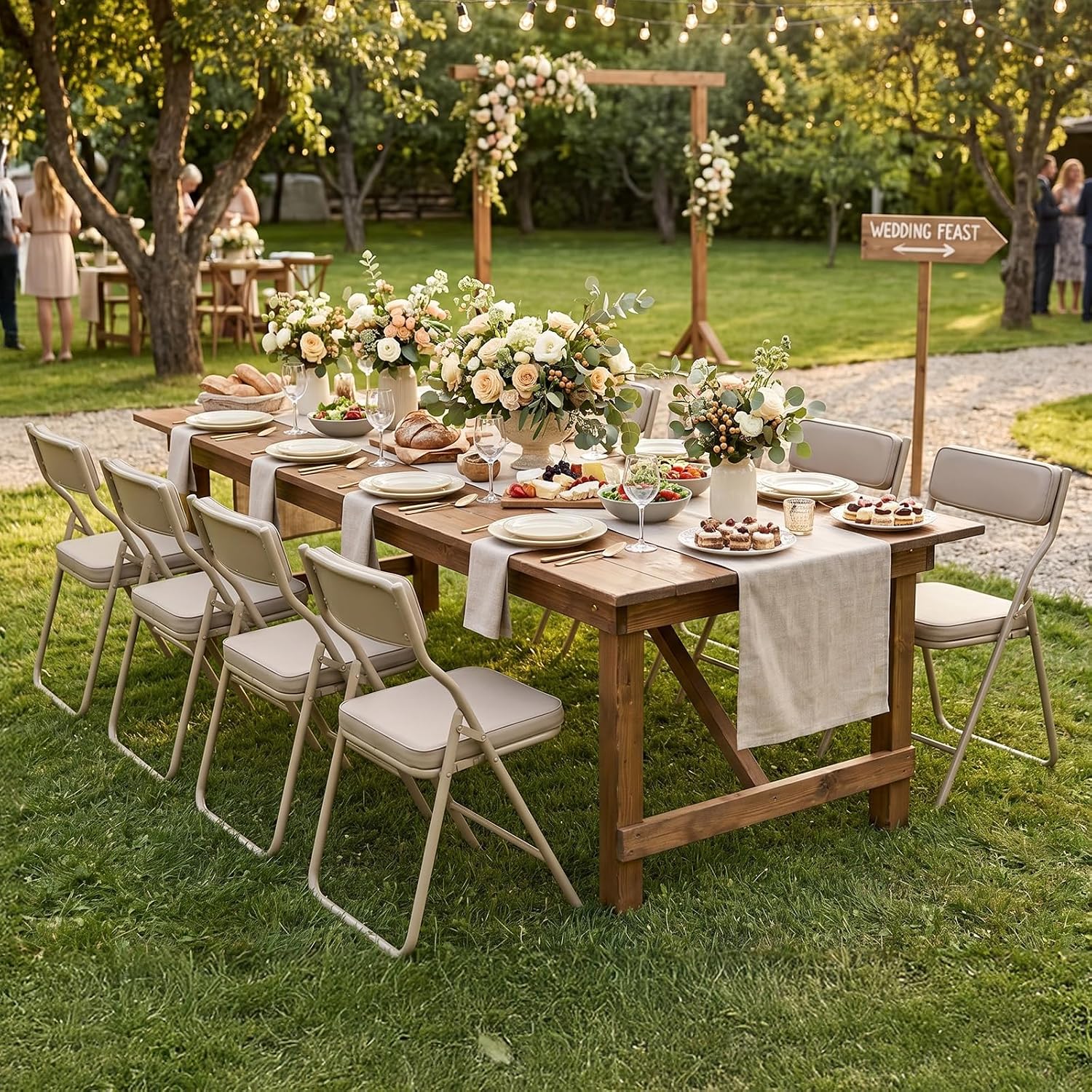 2 Pack Padded Folding Chairs with Cushion, Foldable Dining Chair Set Portable Indoor Outdoor Stackable Folding Chairs with Steel Frame for Home Office Events Wedding Party Khaki
