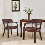 LEEMTORIG Set of 8 Faux Leather Dining Chairs with Arms, Supportive Back, Espresso Legs & Dark Wine Red PU CY-NX173-318WR