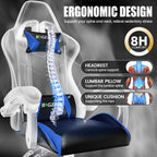 Bigzzia Gaming Chair, Computer Game Chair with Lumbar Support, Comfortable Video Game Chairs for Adults Kids, Racing Style Gamer Chair with 360°-Swivel Seat and Headrest（Blue）