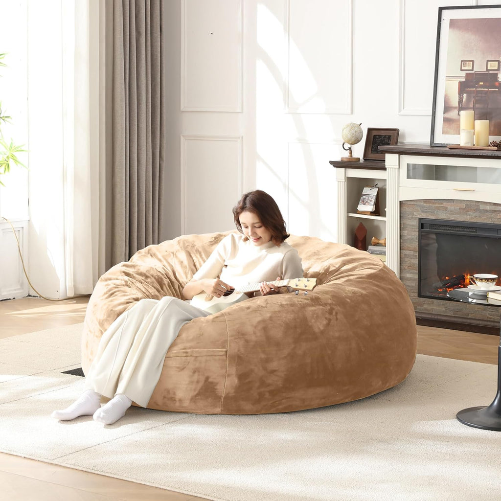 Bean Bag Chair for Adults Soft Comfy Bean Bag for Adults, Cozy Reading Chair, Large Round Bean Bag Couch, Versatile Living Room & Bedroom Chairs (Apricot, 5FT)