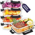 HOTEC 35OZ Glass Food Storage Container, Airtight Glass Lunch Fruit Containers with Lids - Microwave, Oven, Freezer and Dishwasher Safe, 4-PACK