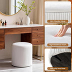 White Vanity Stool Set of 2 - Round Storage Ottoman with Lid, Velvet Footrest Pouf for Makeup Room & Living Room, Multi-Use Small Chair with Hidden Storage（White）
