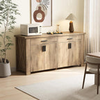 ONBRILL 61 Inch Sideboard Buffet Cabinet with Storage, Buffet Cabinet with 2 Drawers & 4 Doors, Farmhouse Sideboard with Adjustable Shelves, Coffee Bar Cabinets for Living Room, Kitchen, Rustic Brown