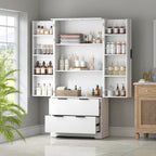 RiteSune 72" Tall Kitchen Pantry Storage Cabinet with 3 Keyboard Drawers & 6 Adjustable Shelves (2 Drawer - White)