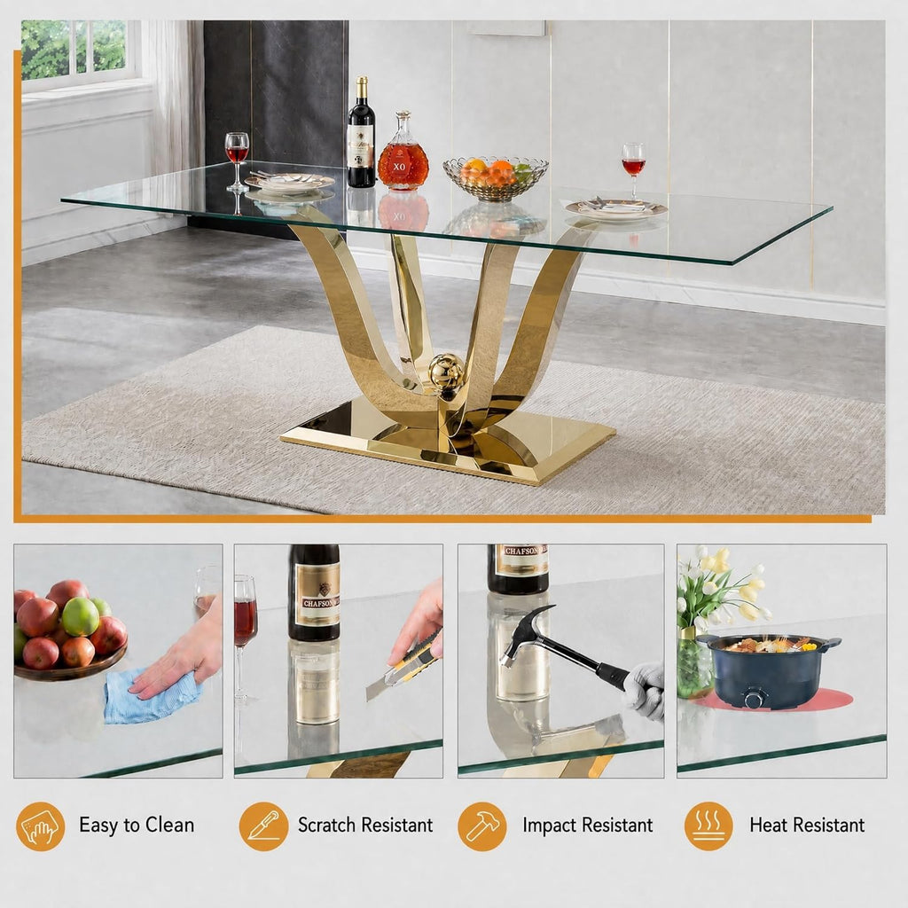 HomVent 70'' Glass Dining Table Set for 6, Modern Rectangle Glass Kitchen Table Set for 6, Kitchen Table and Chairs Set for 6 for Living Room,Kitchen